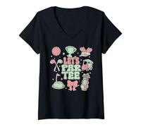 Donna Coquette Bow Golf Player Let's Par Tee Golfer Ragazze Donne Maglietta con Collo a V