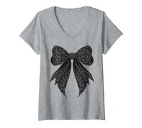 Donna Coquette Bow Nero Grigio Ghepardo Leopardo Pattern Ragazza Mamma Maglietta con Collo a V