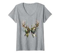 Donna Coquette Camo Bow Camouflage Antlers Caccia Anatra Donne Ragazza Maglietta con Collo a V