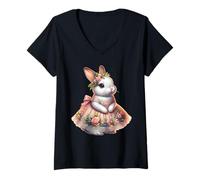 Donna Coquette Coniglietto pasquale Regency Victorian Vintage Easter Bunny Maglietta con Collo a V