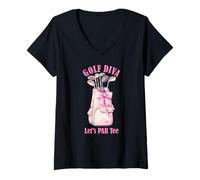 Donna Coquette Golf Diva Funny Let's Par Tee Golfing Queen Maglietta con Collo a V
