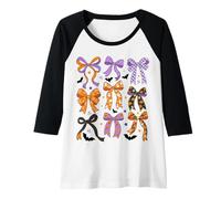 Donna Coquette Halloween Bow Spooky Season Halloween Zucca Bow Maglia con Maniche Raglan