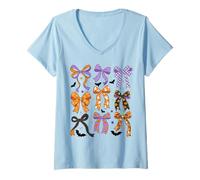 Donna Coquette Halloween Bow Spooky Season Halloween Zucca Bow Maglietta con Collo a V