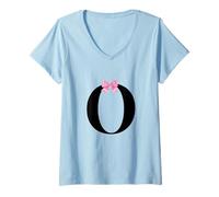 Donna Coquette Monogram Letter O with Pink Bow Initial Name Maglietta con Collo a V