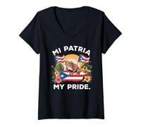 Donna Coquí e bandiera del patrimonio portoricano Mi Patria My Pride Maglietta con Collo a V