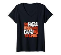 Donna Coral Color Hustle Ain't So Crazy Coral Graphic Maglietta con Collo a V