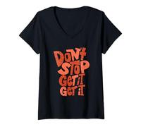 Donna Coral Don't Stop Get It (X2) Grafica Color Corallo Maglietta con Collo a V