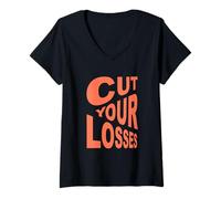Donna Corallo Color Cut Your Losses Coral Graphic Maglietta con Collo a V