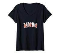 Donna Corallo Color Hustle Every Which Way Coral Graphic Maglietta con Collo a V