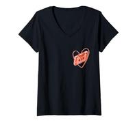 Donna Corallo Old School Love Cassette Cuore Corallo Grafica a Colori Maglietta con Collo a V