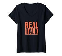 Donna Corallo Real Talk Corallo Grafica a Colori Maglietta con Collo a V