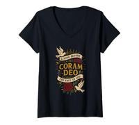 Donna Coram Deo - Vivere Prima del Volto di Dio Maglietta con Collo a V