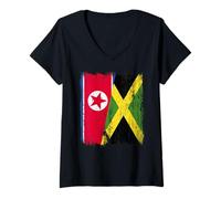 Donna Corea del Nord Giamaica Half Flag Korean Jamaican Heritage Maglietta con Collo a V