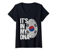 Donna Corea del Sud è nel Mio Dna Fingerprint Heritage Maglietta con Collo a V