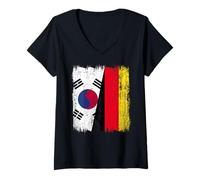 Donna Corea del Sud Germania Mezza Bandiera Corea del Sud Patrimon Maglietta con Collo a V