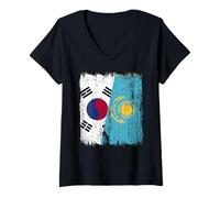 Donna Corea del Sud Kazakistan Half Flag Maglia kazaka sudcoreana Maglietta con Collo a V