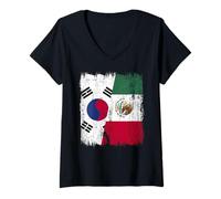 Donna Corea del Sud Messico Mezza Bandiera Sud Corea del Messico Pat Maglietta con Collo a V
