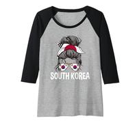 Donna Corea del Sud Ragazza Disordinato Capelli Panino Orgoglioso Donne sudcoreane Maglia con Maniche Raglan