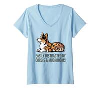 Donna Corgi Art Funghi Corgi Decor Cozy Corgi Lovers Corgis Maglietta con Collo a V