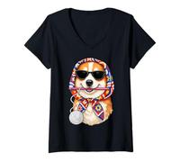 Donna Corgi Dog Granny Square Crochet Yarn Crochet Lover Maglietta con Collo a V