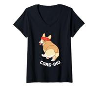 Donna Corgi Dog Lovers Corg-Dio, Palestra Cardio, sfacciato e Divertente Maglietta con Collo a V