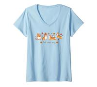 Donna Corgi Fall Vibes Only Autumn Dog Lover Maglietta con Collo a V