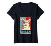 Donna Corgi Queen Divertente Corgi Cane Regina d'Inghilterra Maglietta con Collo a V