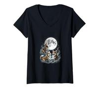 Donna Corgi Ululando al Luna Notte Corgi Amante Maglietta con Collo a V