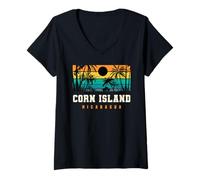 Donna Corn Island Nicaragua Vacanza alla Spiaggia dei Caraibi Maglietta con Collo a V