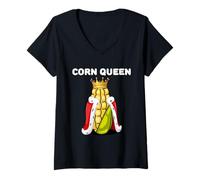 Donna Corn Queen | Camicia da donna amante del mais | Carino mais Sweetcorn Maglietta con Collo a V