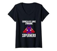 Donna Cornelia De Lange Syndrome Superhero Warrior Nastro Viola Maglietta con Collo a V