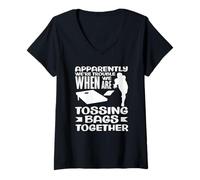 Donna Cornhole Lover Apparently We're Trouble Lossing Bags Maglietta con Collo a V
