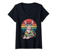 Donna Cornish Rex Occhiali da Sole Hawaii Spiaggia Estate Maglietta con Collo a V