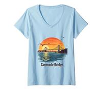 Donna Coronado Bridge Tramonto Paesaggio Marino Arte Maglietta con Collo a V