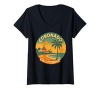 Donna Coronado California Retro San Diego Spiaggia Tramonto Palma 619 Maglietta con Collo a V