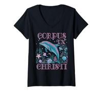 Donna CORPUS CHRISTI TX DELFINO SOUVENIR DA SPIAGGIA COLORATO Maglietta con Collo a V