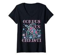 Donna CORPUS CHRISTI TX TARTARUGA AMANTE COLORATO SPIAGGIA SOUVENIR Maglietta con Collo a V