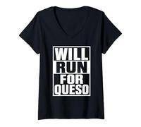 Donna Correrà per Queso Funny Running Cheese Tex Mex Cibo Messicano Maglietta con Collo a V