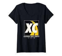 Donna Corridore da Esterno California Running Art Vintage XC Maglietta con Collo a V
