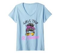 Donna Corrispondenza Ragazze Trip St. Thomas USVI Capelli disordinati Maglietta con Collo a V