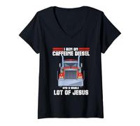 Donna Corro su Caffeina Diesel & Jesus Christian Truck Driver OTR Maglietta con Collo a V