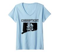 Donna Corrupticut Connecticut Anti Corruzione Cop New Haven Pizza Maglietta con Collo a V