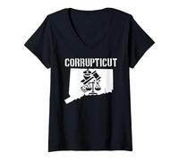 Donna Corrupticut Connecticut Anti Corruzione Cop New Haven Pizza Maglietta con Collo a V