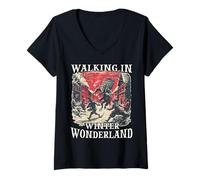 Donna Corsa dei Krampus | Babbo Natale Cattivo | Perchten Bartl Maglietta con Collo a V