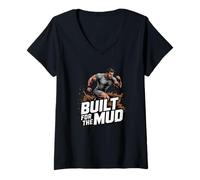 Donna Corsa nel Fango Ostacoli Built for The Mud Maglietta con Collo a V