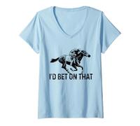 Donna Corse di Cavalli Scommetto su Quel Derby Jockey Horse Racer Divertente Maglietta con Collo a V