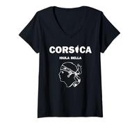 Donna Corsica Isula Bella con Testa dei Pirati Corse Francia Corsica Maglietta con Collo a V