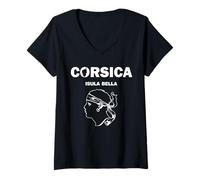 Donna Corsica Isula Bella con Testa dei Pirati Corse Francia Corsica Maglietta con Collo a V