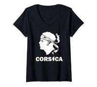Donna Corsica Mappa con Testa Pirata Corse Francia Corsica Maglietta con Collo a V