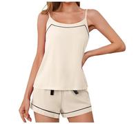 Donna Corti Lovable Sexy Vestaglia Estiva Calida Camicia Notte Pantaloncini Set Taglie Forti Pigiama Corto Cotone Leggero con Girocollo Pigiameria Femminile Coulisse da Morbido E Traspirante
